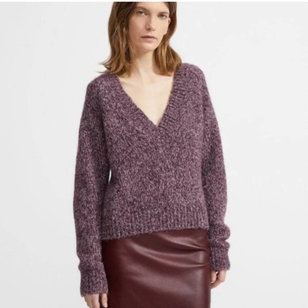 Theory Marled V-Neck Baby Alpaca-Blend
Sweater in Mulberry/Thistle